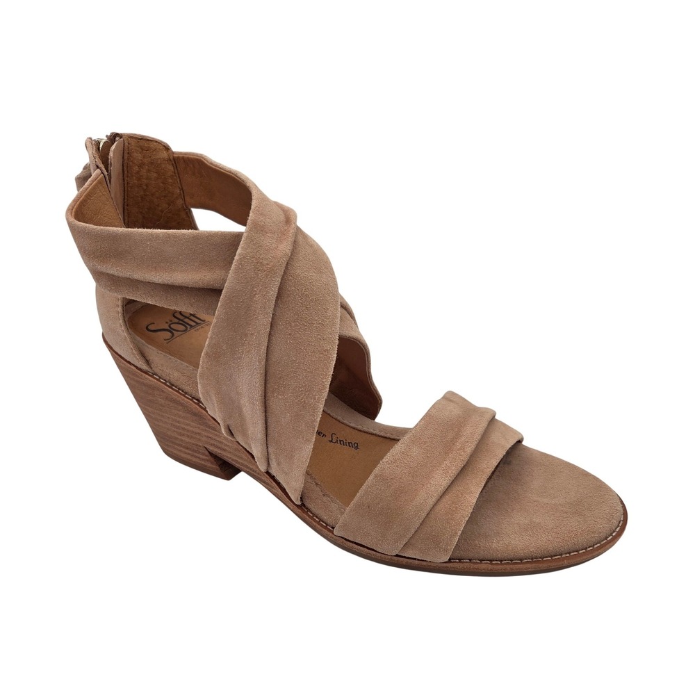 Sofft Womens Suede Crisscross Wedge Sandals Tan Brown SF0078588 Size 10M